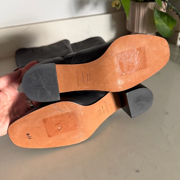 Vince Black Leather Wide Calf Heeled Knee-High Boots - Picture 8 of 9